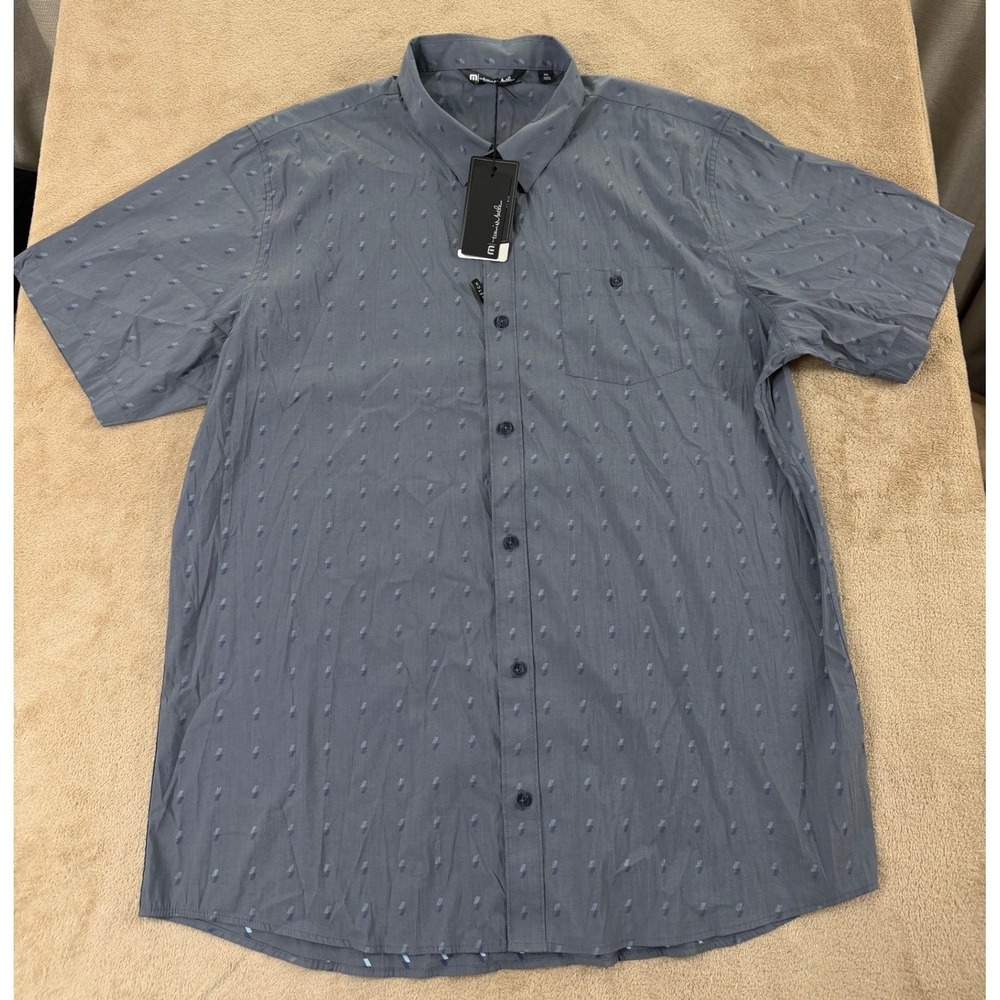 Travis Mathew‎ Pixelated Shirt Mens 2XL Blue Heather Nights Performance SS NWT